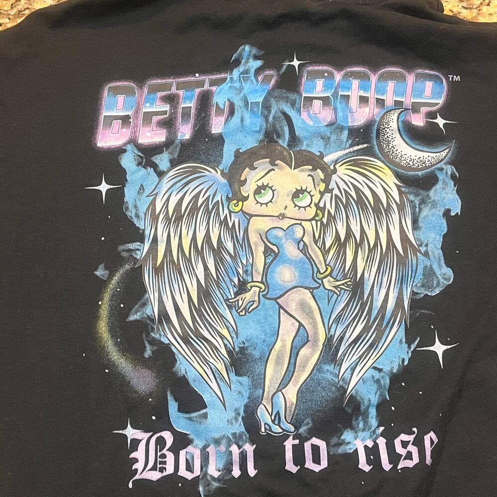 Betty Boop Women’s Size Large Angel Wings “Born‎ to Rise” Graphic Hoodie Black